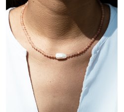 Náhrdelník Gaura pearls s orange měsíčním kamenem a perlou Biwa
