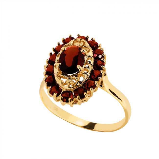 Prsten s Granátem ve 14kt žlutém zlatě