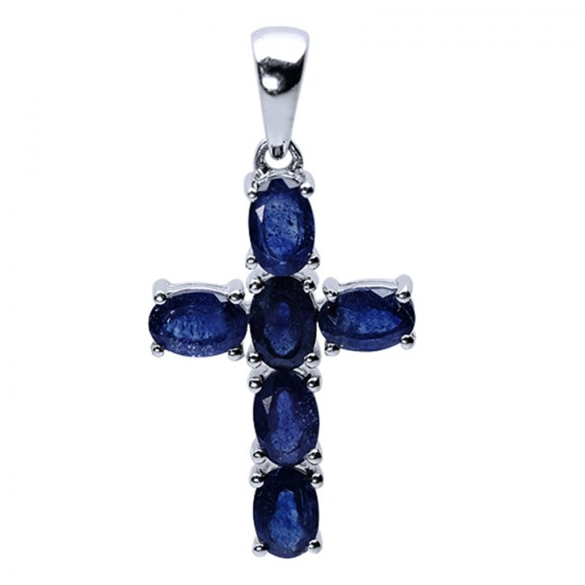 Stříbrný křížek s brazilským modrým Safírem