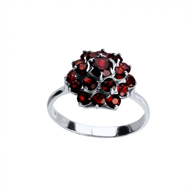 Stříbrný květinový prsten s Granátem