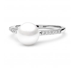 Stříbrný prsten s bílou sladkovodní Gaura perlou zdobený zirkony