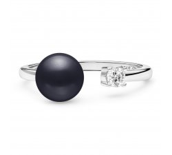 Stříbrný prsten s černou sladkovodní GAURA perlou zdoben zirkonem