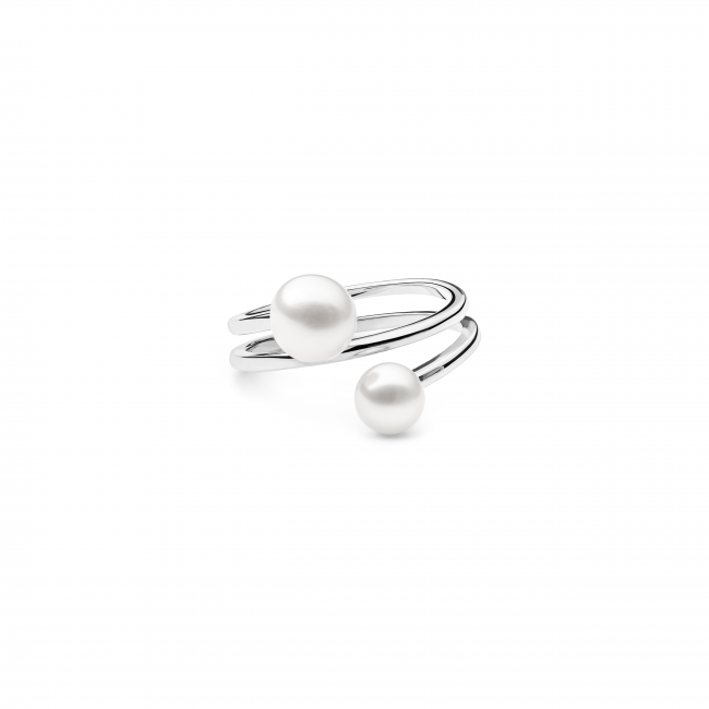 Prsten ve tvaru spirály s bílou sladkovodní Gaura perlou