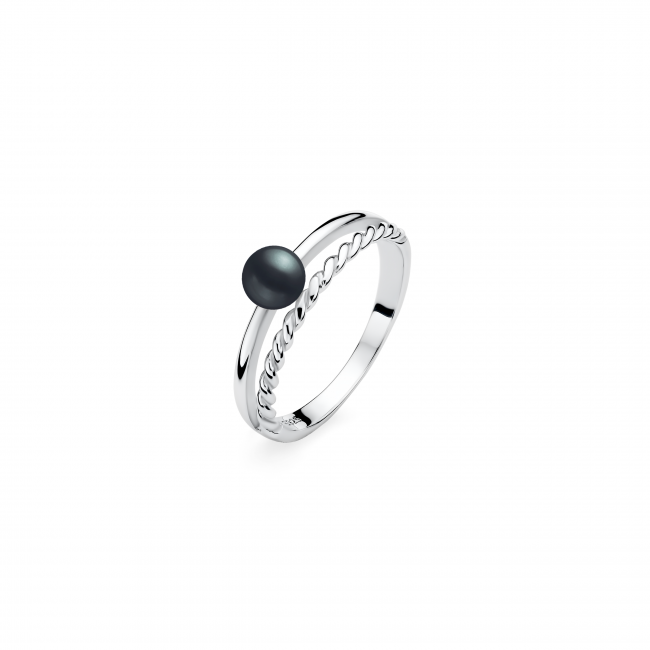 Stříbrný prsten s černou Gaura perlou