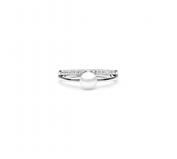 Stříbrný prsten s bílou Gaura perlou a Zirkony