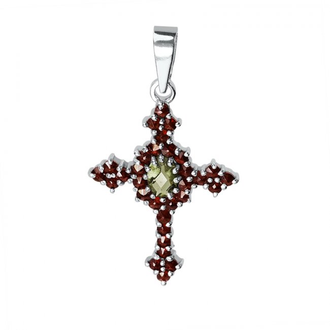 Granátový kříže s Vltavínem