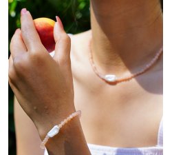 Náramek Gaura pearls s orange měsíčním kamenem a perlou Biwa