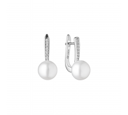 Luxusní náušnice s pravou bílou Gaura perlou a Zirkony
