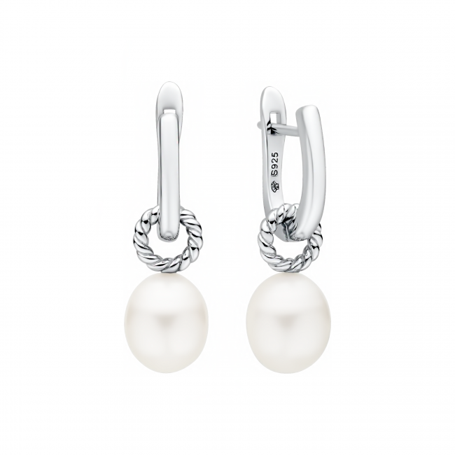 Dámské stříbrné náušnice s pravou bílou perlou