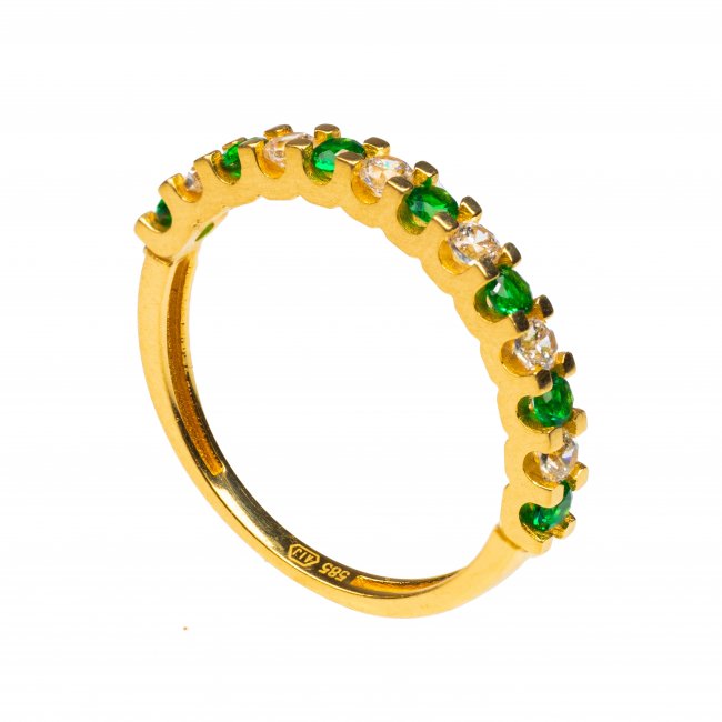 Dámský zlatý prsten se Smaragdy a Zirkony