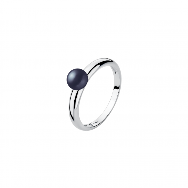 Stříbrný prsten s pravou černou perlou Gaura