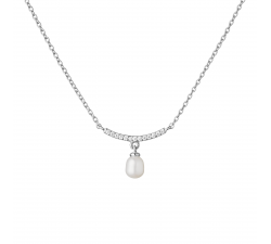 Stříbrný náhrdelník s bílou perlou a Zirkony