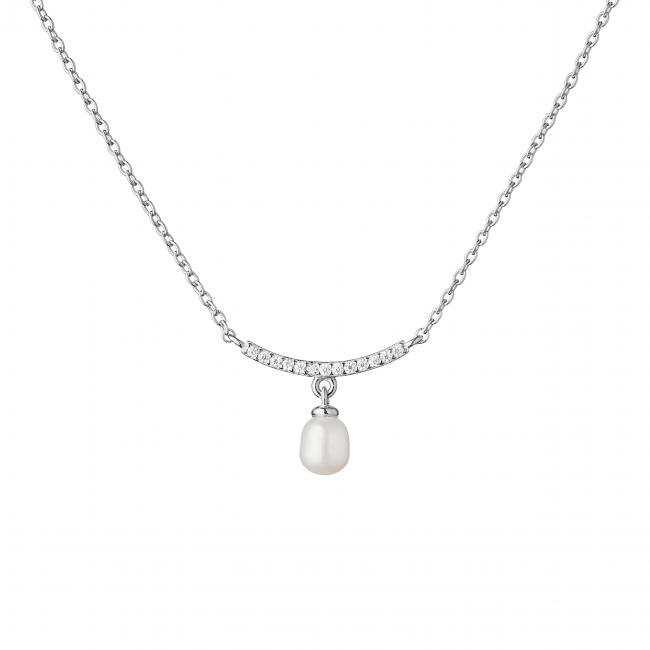Stříbrný náhrdelník s bílou perlou a Zirkony