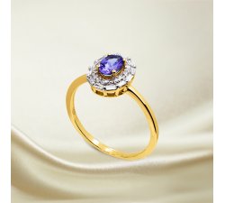 Zlatý diamantový prsten s tanzanitem