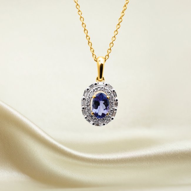 Zlatý náhrdelník s diamanty a tanzanitem