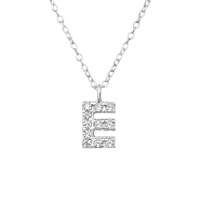 Dětský stříbrný náhrdelník s monogramem s bílými zirkony