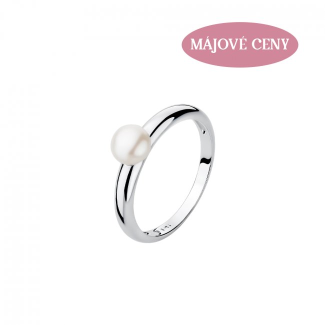 Stříbrný prsten s pravou bílou perlou Gaura