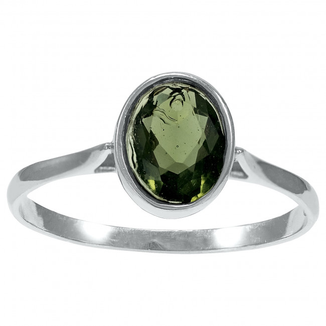 Stříbrný prsten s oválným výbrusem Vltavín