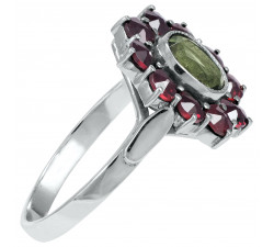 Stříbrný prsten s Vltavínem a Granátem