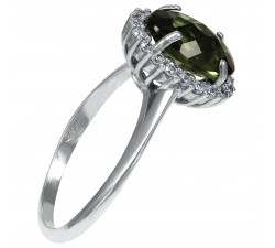 Stříbrný prsten s broušeným Vltavínem a Zirkonem