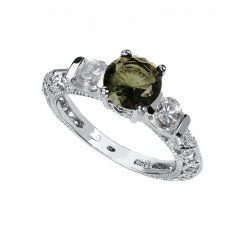 Stříbrný prsten s Vltavínem a Zirkonem