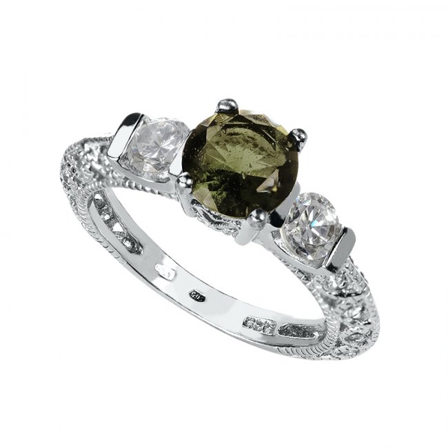 Stříbrný prsten s Vltavínem a Zirkonem