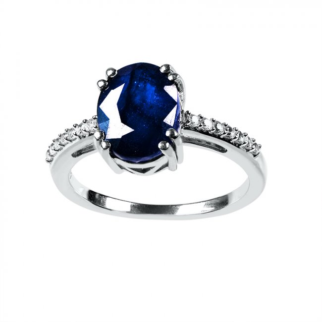 Stříbrný prsten s modrým Safírem a bílým Topazem