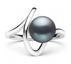 Stříbrný prsten s černou sladkovodní Gaura perlou a zdobnou obručí