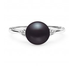 Stříbrný prsten s pravou černou Gaura perlou a zirkonem