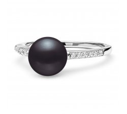 Stříbrný prsten s černou sladkovodní Gaura perlou zdoben Zirkony